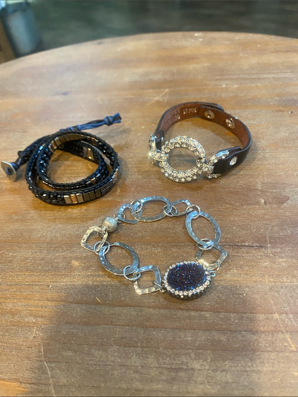 Silver Link Bracelet with Dark Blue Druzy Accent - Women Jewelry